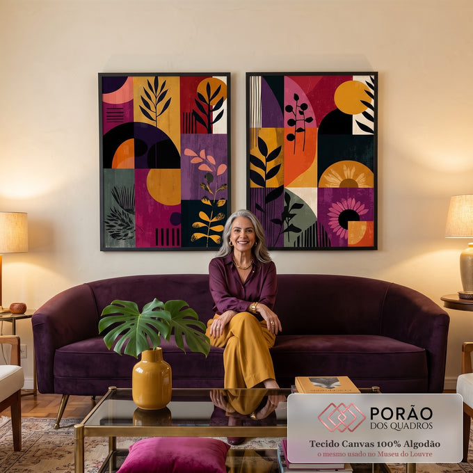 Quadro Decorativo Abstrato Vibrante em sala de estar moderna - quadros decorativos para sala