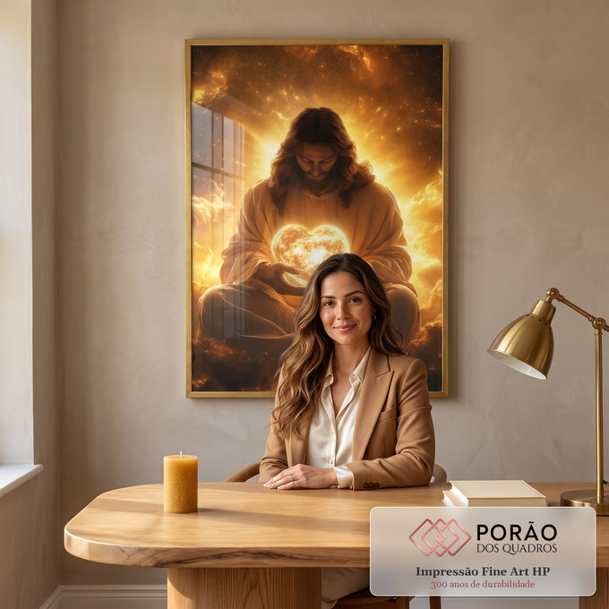 Quadro Decorativo Religioso - Luz e Amor Divinos em escritorio moderno - quadros decorativos para sala