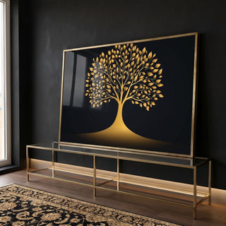 Quadro Decorativo Árvore da Vida em Dourado  Beleza e Simbologia em ambiente decorado - quadros decorativos para sala