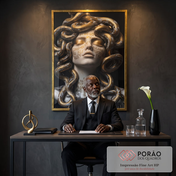 Quadro Decorativo Medusa Mitológica Luxuosa em escritorio moderno - quadros decorativos para sala