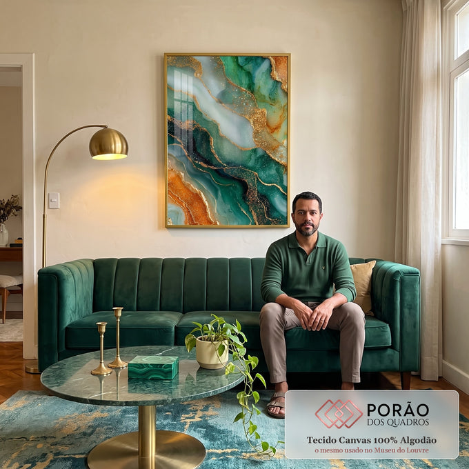 Quadro Decorativo Fluidez Abstrata em sala de estar moderna - quadros decorativos para sala