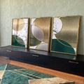Quadro Decorativo Círculos Dourados - Luxo Cósmico em ambiente decorado - quadros decorativos para sala