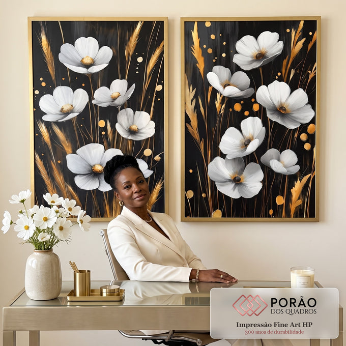 Quadro Decorativo Dupla Magnífica de Flores  Um Toque de Natureza em escritorio moderno - quadros decorativos para sala