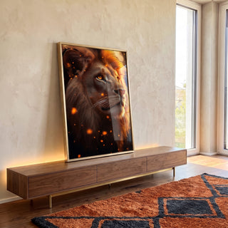 Quadro Decorativo A Nobreza do Leão em ambiente decorado - quadros decorativos para sala