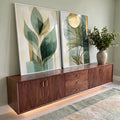 Quadro Decorativo Duo Leaves - Elegância Verde para sua Decoração Moderna em ambiente decorado - quadros decorativos para sala