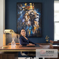 Quadro Decorativo Leão Majestoso Luxo em escritorio moderno - quadros decorativos para sala