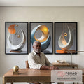 Conjunto Abstrato de Quadros Fluídos - Movimento e Elegância em 3 Peças em escritorio moderno - quadros decorativos para sala