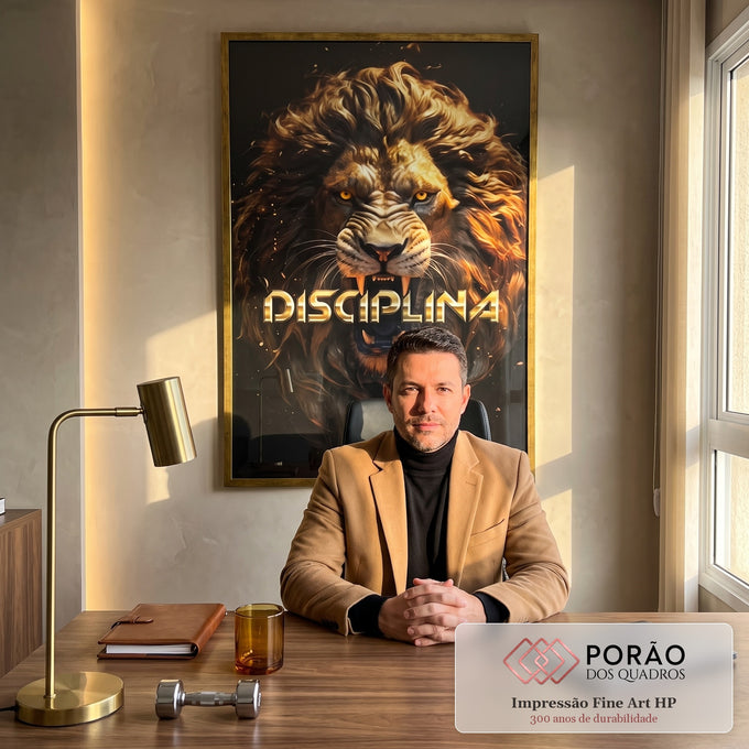 Quadro Decorativo Leão Disciplina - Elegância e Força para sua Decoração em escritorio moderno - quadros decorativos para sala