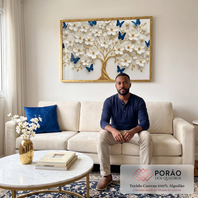 Quadro Decorativo Árvore da Vida em sala de estar moderna - quadros decorativos para sala
