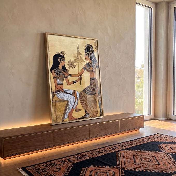 Quadro Decorativo de Mitologia Egípcia - Arte Exclusiva para sua Casa em ambiente decorado - quadros decorativos para sala