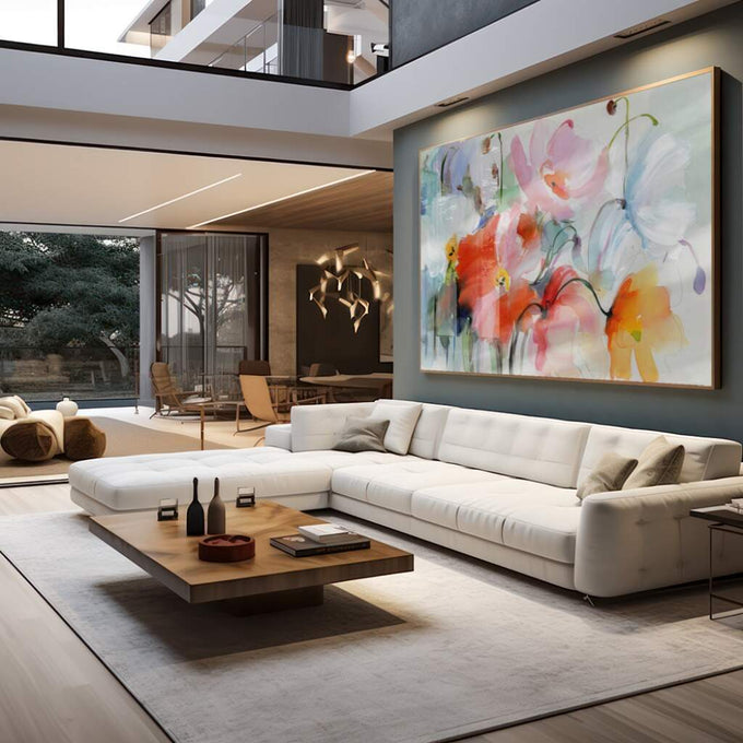 Quadro Decorativo Floral: Inspiração e Serenidade - quadros decorativos para sala 1 Tela, 1 Tela Horizontal - em living room premium