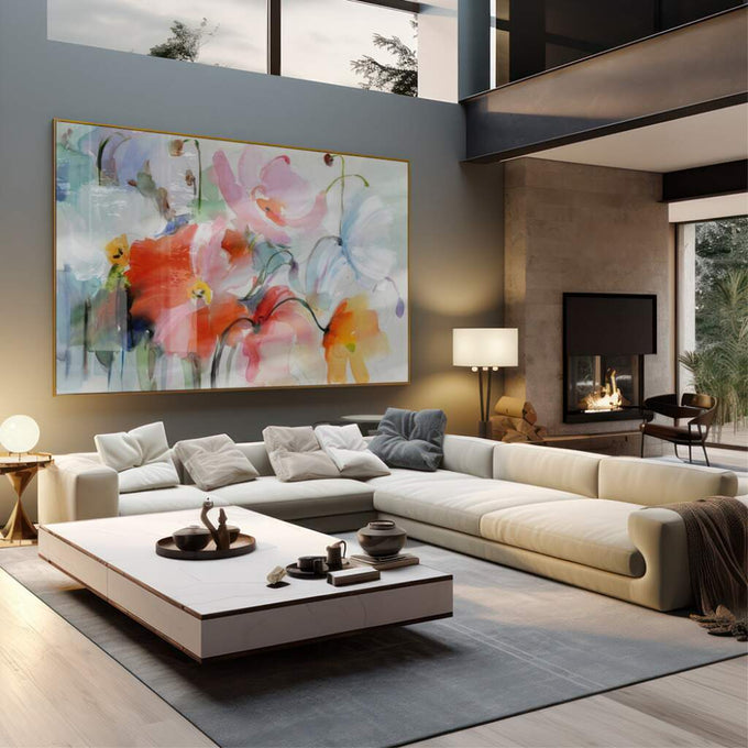 Quadro Decorativo Floral: Inspiração e Serenidade - quadros decorativos 1 Tela, 1 Tela Horizontal - em sala moderna