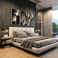 Quadro Decorativo Flores Monocromáticas: Elegância e Harmonia - quadros decorativos 1 Tela Vertical, 3 Telas - em escritorio elegante