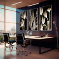 Quadro Decorativo Flores Monocromáticas: Elegância e Harmonia - quadros decorativos para sala 1 Tela Vertical, 3 Telas - em living room premium