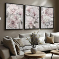 Quadro Decorativo: Magnólias Pastéis - Toque de Serenidade - quadros decorativos para sala 1 Tela Vertical, 3 Telas - em ambiente decorado