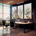 Quadro Decorativo: Harmonia de Rosas Brancas e Dourado - quadros decorativos para sala 1 Tela Vertical, 3 Telas - em living room premium