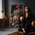 Quadro Decorativo Místico: Flores e Insetos Sob a Luz da Lua - quadros decorativos para sala 1 Tela Vertical, 3 Telas - em quarto contemporaneo
