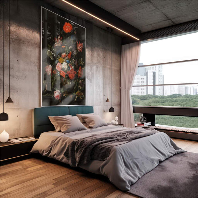 Quadro Decorativo Místico: Flores e Insetos Sob a Luz da Lua - quadros decorativos 1 Tela Vertical, 3 Telas - em escritorio elegante