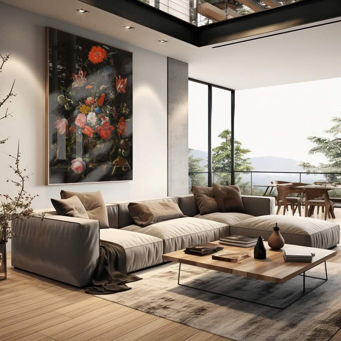 Quadro Decorativo Místico: Flores e Insetos Sob a Luz da Lua - quadros decorativos para sala 1 Tela Vertical, 3 Telas - em living room premium