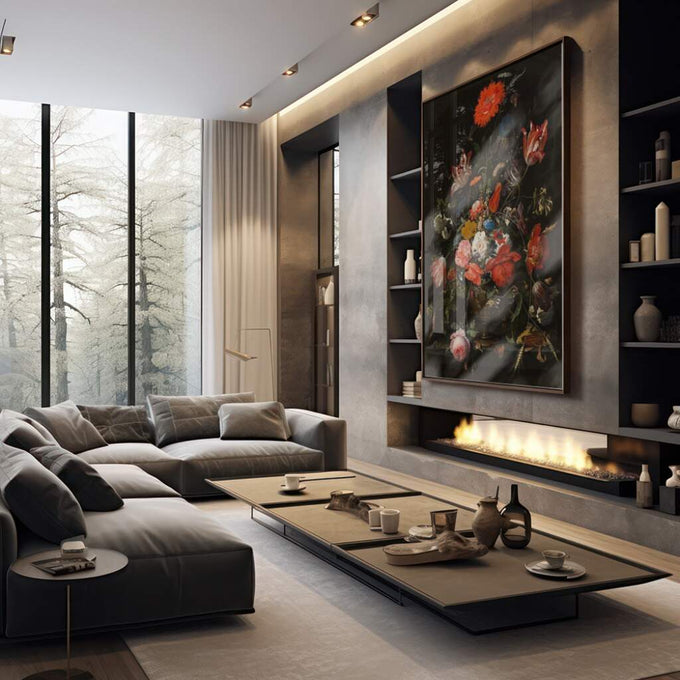 Quadro Decorativo Místico: Flores e Insetos Sob a Luz da Lua - quadros decorativos 1 Tela Vertical, 3 Telas - em sala moderna