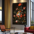 Quadro Decorativo Místico: Flores e Insetos Sob a Luz da Lua - quadros decorativos para sala 1 Tela Vertical, 3 Telas - em ambiente decorado