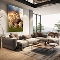 Quadro Decorativo: Majestade Familiar Leões na Savana - quadros decorativos 1 Tela Vertical, 3 Telas - em escritorio elegante