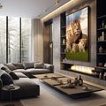Quadro Decorativo: Majestade Familiar Leões na Savana - quadros decorativos para sala 1 Tela Vertical, 3 Telas - em living room premium