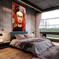 Quadro Decorativo Frida Kahlo: Magia e Rosa Vermelha - quadros decorativos 1 Tela Vertical, 3 Telas - em escritorio elegante