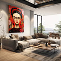 Quadro Decorativo Frida Kahlo: Magia e Rosa Vermelha - quadros decorativos para sala 1 Tela Vertical, 3 Telas - em living room premium