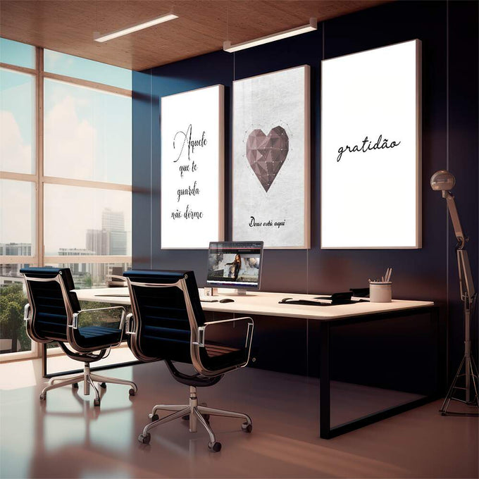 Quadro Decorativo Corações & Palavras: Inspire seu Lar - quadros decorativos para sala 1 Tela Vertical, 3 Telas - em living room premium