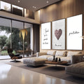 Quadro Decorativo Corações & Palavras: Inspire seu Lar - quadros decorativos 1 Tela Vertical, 3 Telas - em sala moderna