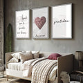 Quadro Decorativo Corações & Palavras: Inspire seu Lar - quadros decorativos para sala 1 Tela Vertical, 3 Telas - em ambiente decorado