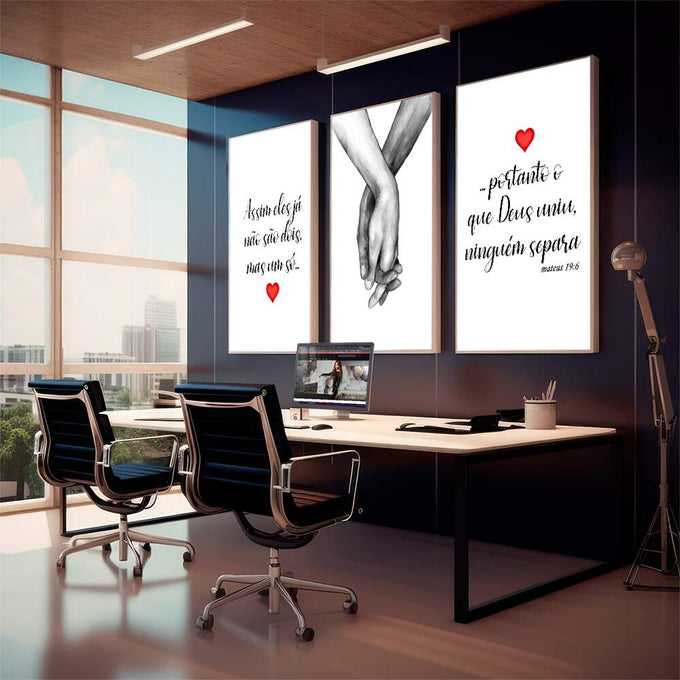 Quadro Decorativo Frases Amor Eterno - quadros decorativos 1 Tela Vertical, 3 Telas - em sala moderna