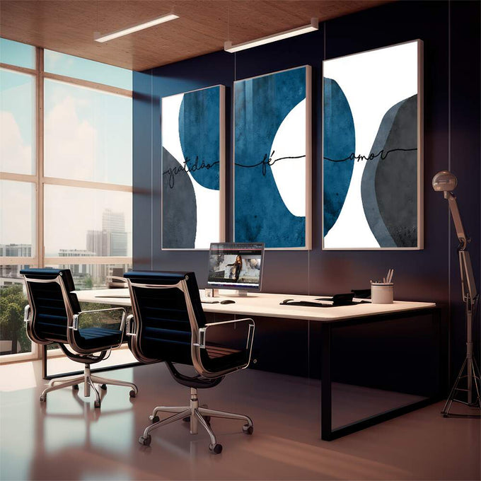 Quadro Decorativo Gratidão, Fé e Amor - Toque Azul - quadros decorativos para sala 1 Tela Vertical, 3 Telas - em quarto contemporaneo