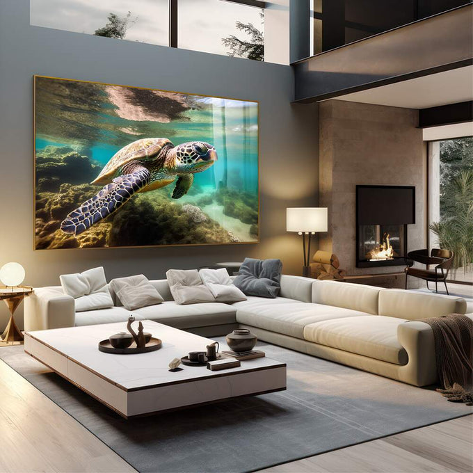 Quadro Decorativo Tartaruga Marinha: Beleza Subaquática - quadros decorativos para sala 1 Tela, 1 Tela Horizontal - em quarto contemporaneo