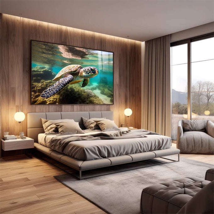 Quadro Decorativo Tartaruga Marinha: Beleza Subaquática - quadros decorativos para sala 1 Tela, 1 Tela Horizontal - em living room premium