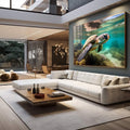 Quadro Decorativo Tartaruga Marinha: Beleza Subaquática - quadros decorativos 1 Tela, 1 Tela Horizontal - em sala moderna