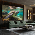 Quadro Decorativo Tartaruga Marinha: Beleza Subaquática - quadros decorativos para sala 1 Tela, 1 Tela Horizontal - em ambiente decorado