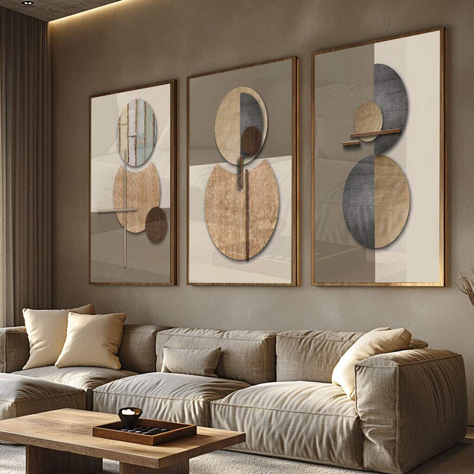Quadro Decorativo: Abstração Vibrante - Um Toque de Classe - quadros decorativos para sala 1 Tela Vertical, 3 Telas - em ambiente decorado