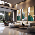 Quadro Decorativo Círculos Dourados - Luxo Cósmico - quadros decorativos para sala 1 Tela Vertical, 3 Telas - em living room premium