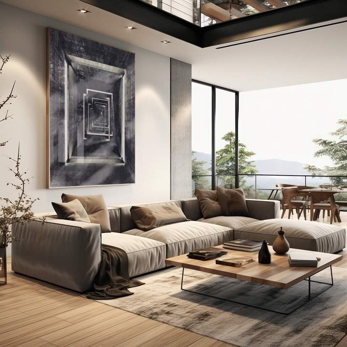 Quadro Decorativo: Jornada ao Desconhecido Único - quadros decorativos 1 Tela Vertical, 3 Telas - em escritorio elegante