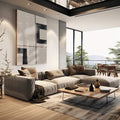 Quadro Decorativo: Encanto Geométrico em Preto e Branco - quadros decorativos 1 Tela Vertical, 3 Telas - em sala moderna