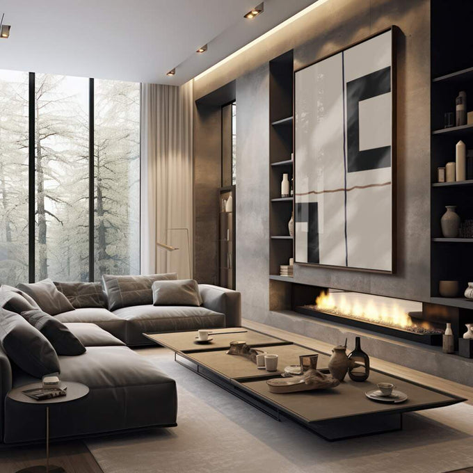 Quadro Decorativo: Encanto Geométrico em Preto e Branco - quadros decorativos para sala 1 Tela Vertical, 3 Telas - em quarto contemporaneo