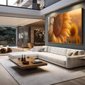 Quadro Decorativo Girassol: Uma Jornada Visual - quadros decorativos 1 Tela, 1 Tela Horizontal - em sala moderna
