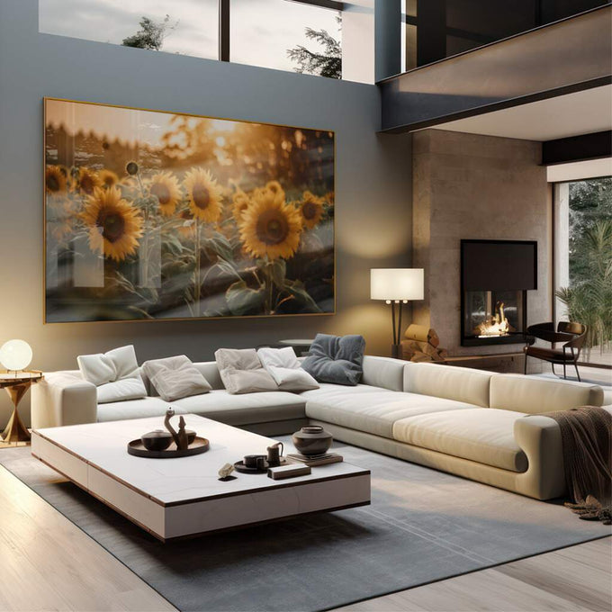 Quadro Decorativo Girassol: Brilho Solar Intenso - quadros decorativos para sala 1 Tela, 1 Tela Horizontal - em living room premium