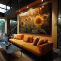Quadro Decorativo Girassol: Brilho Solar Intenso - quadros decorativos para sala 1 Tela, 1 Tela Horizontal - em ambiente decorado