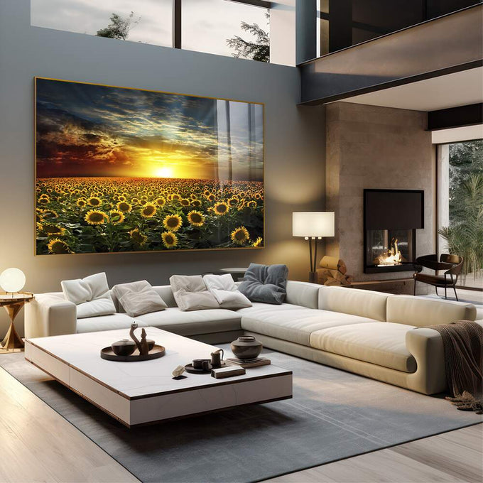 Quadro Decorativo Girassol Majestoso - Inspire-se! - quadros decorativos para sala 1 Tela, 1 Tela Horizontal - em quarto contemporaneo