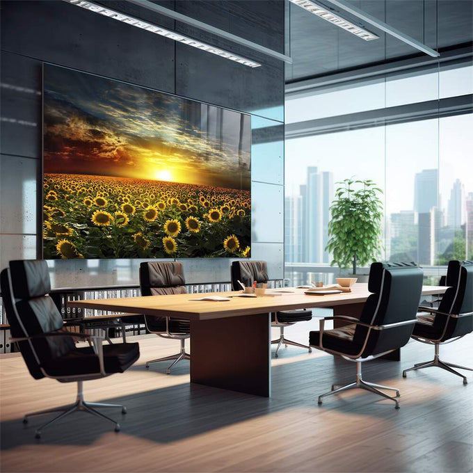 Quadro Decorativo Girassol Majestoso - Inspire-se! - quadros decorativos 1 Tela, 1 Tela Horizontal - em escritorio elegante