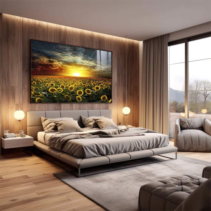 Quadro Decorativo Girassol Majestoso - Inspire-se! - quadros decorativos para sala 1 Tela, 1 Tela Horizontal - em living room premium
