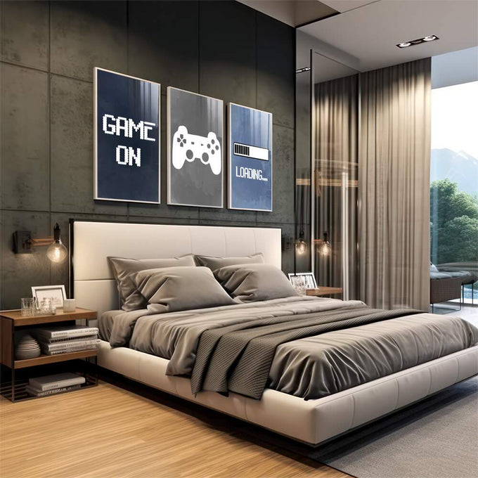 Quadro Decorativo: Revolução Gamer, Imersão e Estilo - quadros decorativos 1 Tela Vertical, 3 Telas - em escritorio elegante